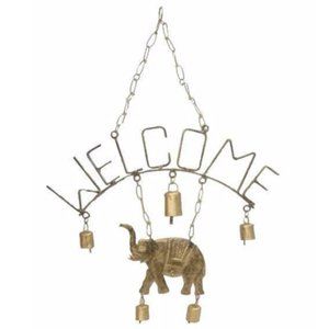 Metal Elephant Welcome Sign & Wind Chime
